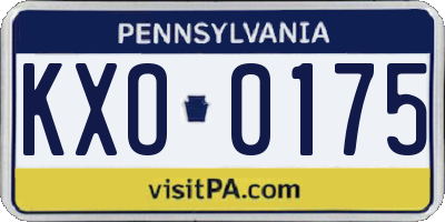 PA license plate KXO0175