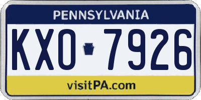 PA license plate KXO7926