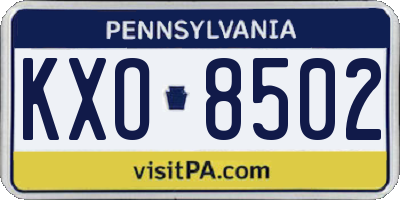 PA license plate KXO8502