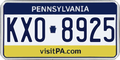 PA license plate KXO8925
