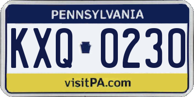 PA license plate KXQ0230