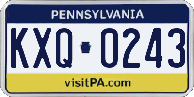 PA license plate KXQ0243