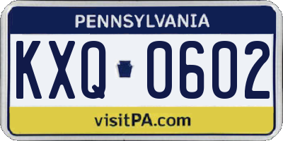 PA license plate KXQ0602