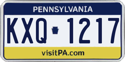 PA license plate KXQ1217