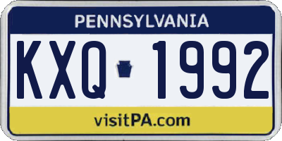 PA license plate KXQ1992
