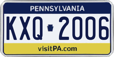 PA license plate KXQ2006