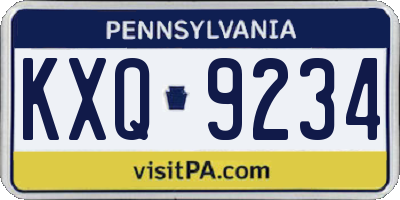 PA license plate KXQ9234