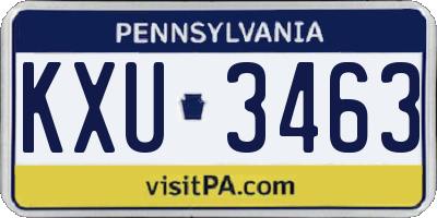 PA license plate KXU3463