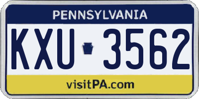PA license plate KXU3562