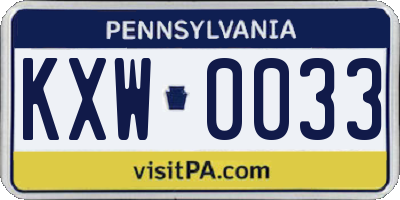 PA license plate KXW0033