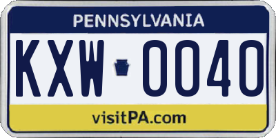 PA license plate KXW0040