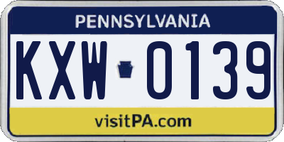 PA license plate KXW0139