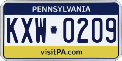 PA license plate KXW0209