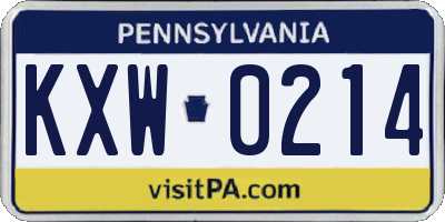 PA license plate KXW0214