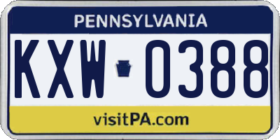PA license plate KXW0388