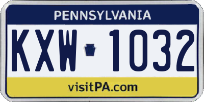 PA license plate KXW1032