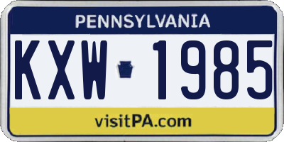 PA license plate KXW1985
