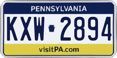 PA license plate KXW2894