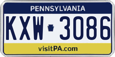 PA license plate KXW3086