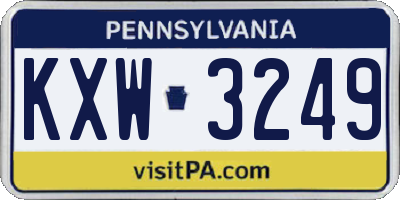 PA license plate KXW3249