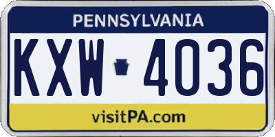PA license plate KXW4036
