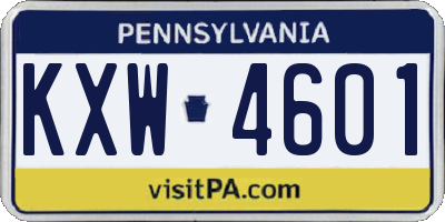 PA license plate KXW4601