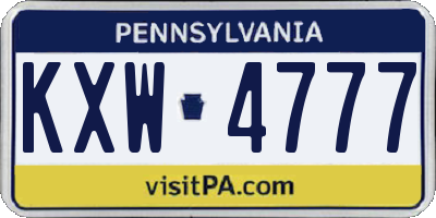 PA license plate KXW4777