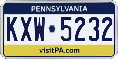 PA license plate KXW5232
