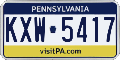 PA license plate KXW5417