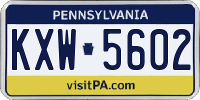 PA license plate KXW5602