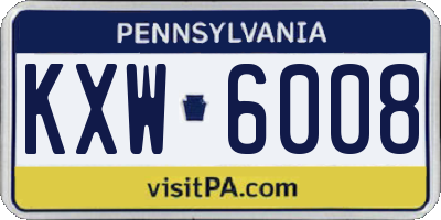 PA license plate KXW6008