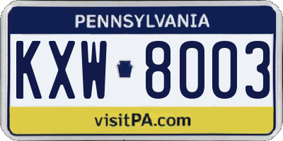 PA license plate KXW8003
