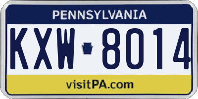 PA license plate KXW8014