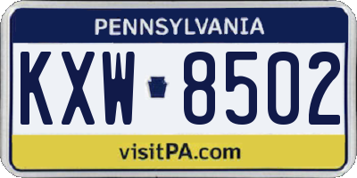 PA license plate KXW8502