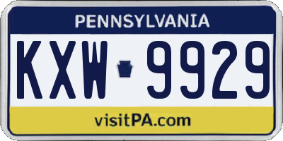 PA license plate KXW9929