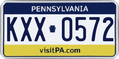 PA license plate KXX0572