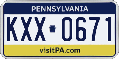 PA license plate KXX0671