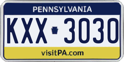 PA license plate KXX3030