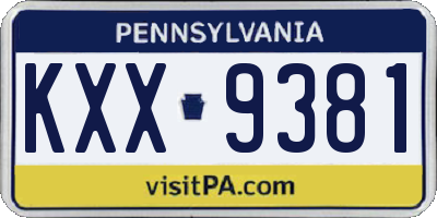 PA license plate KXX9381