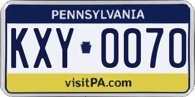 PA license plate KXY0070