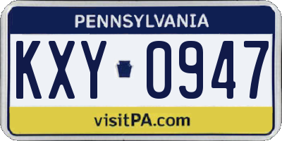 PA license plate KXY0947