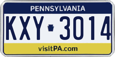PA license plate KXY3014