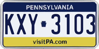 PA license plate KXY3103