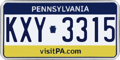 PA license plate KXY3315
