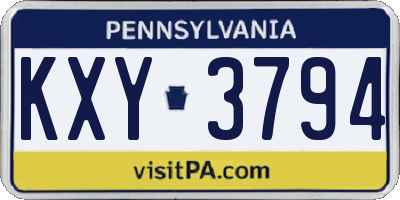 PA license plate KXY3794