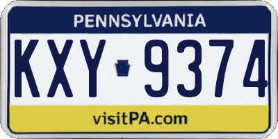 PA license plate KXY9374