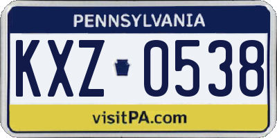 PA license plate KXZ0538