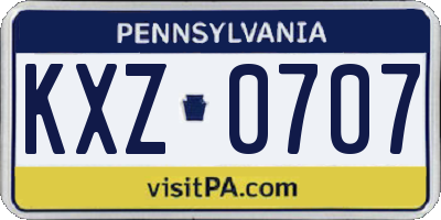 PA license plate KXZ0707