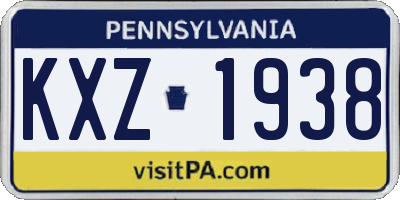 PA license plate KXZ1938