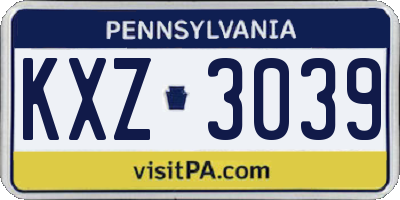 PA license plate KXZ3039